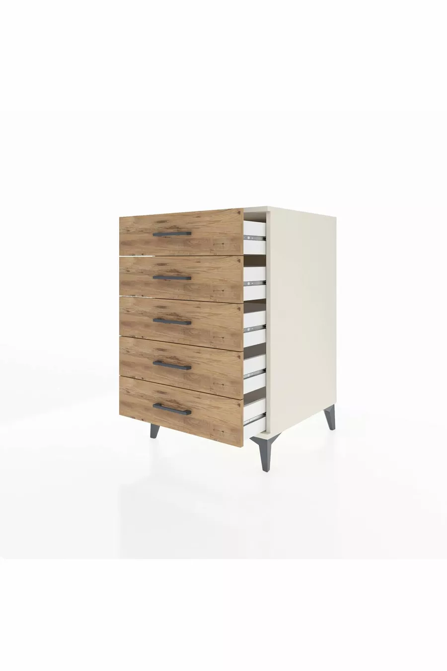 Table de chevet Kronos à 5 tiroirs Aigue-marine-Pin