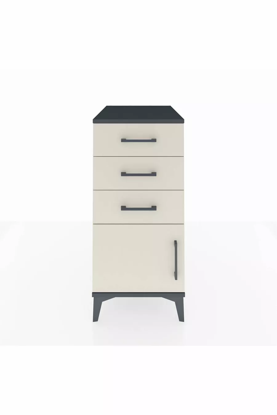 Kronos Table de Chevet 3 Tiroirs avec 1 Porte Anthracite-Pierre de Lune