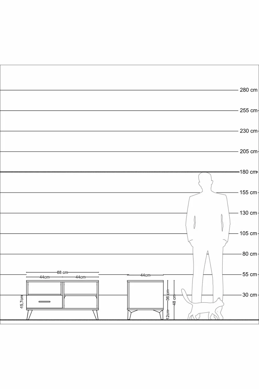 Commode Hyperion 2 étagères 1 tiroir Anthracite-Cèdre/Anthracite