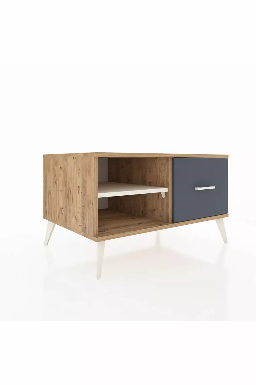Commode Kronos à une étagère et un tiroir Pin-Pierre de Lune/Anthracite