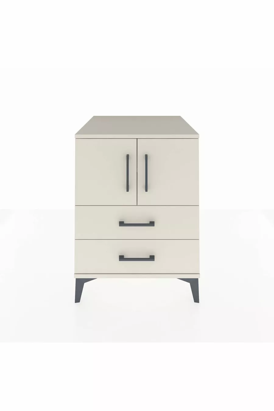 Kronos Table de Chevet avec 2 Étagères, 2 Tiroirs et 2 Portes, Albâtre-Albâtre