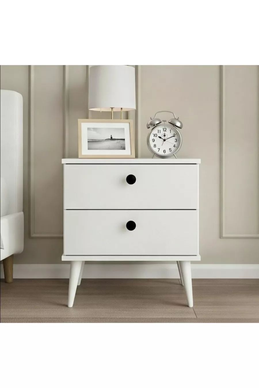 Table de chevet blanche brillante, prête à être assemblée