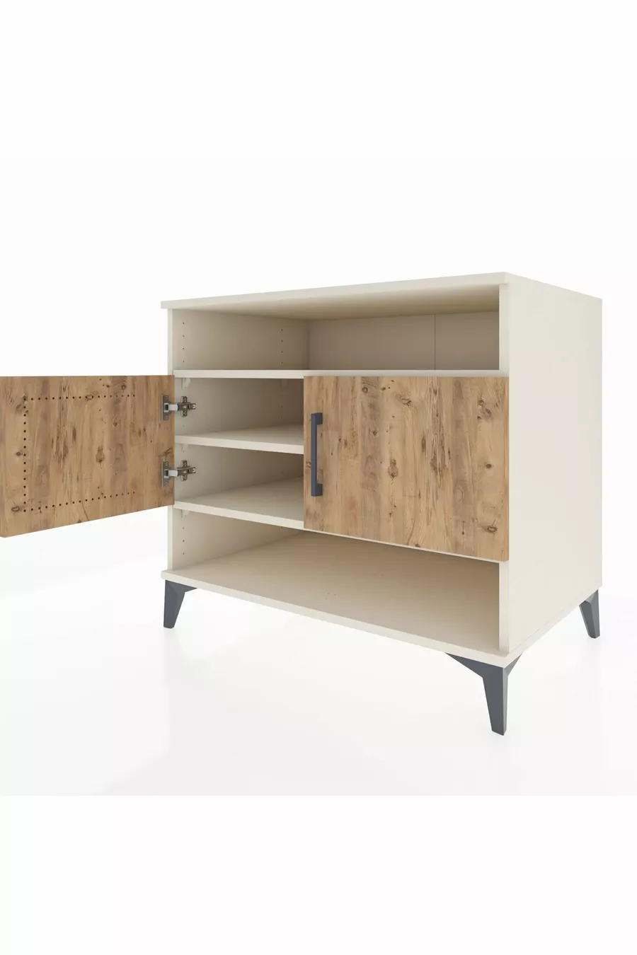 Commode Kronos 3 étagères 2 portes Pierre de Lune-Pin