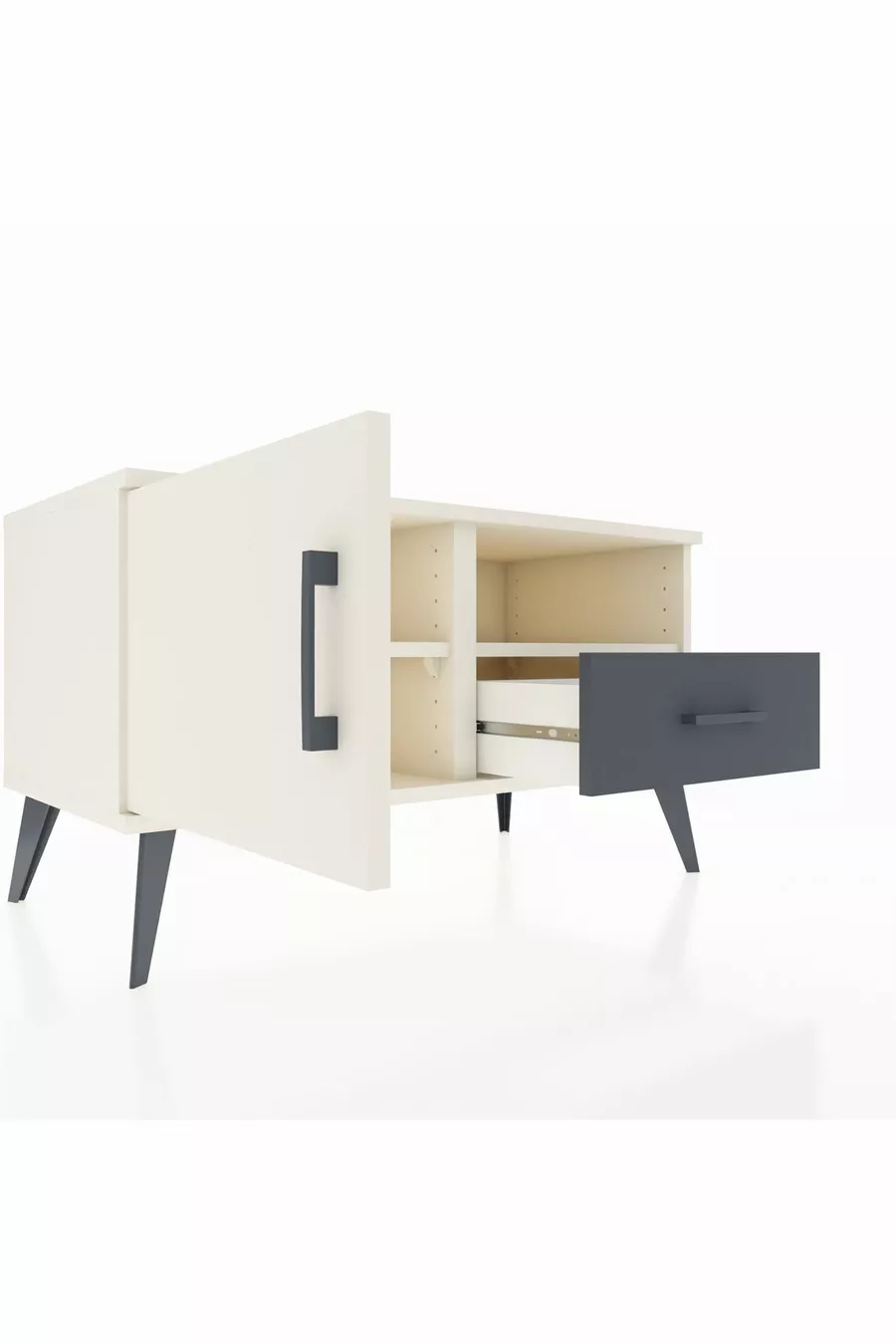 Commode Hyperion à 2 étagères, 1 tiroir, 1 porte, couleur Pierre de lune/Anthracite