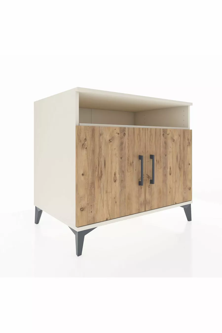 Commode Kronos 2 étagères 2 portes Pierre de Lune-Pin