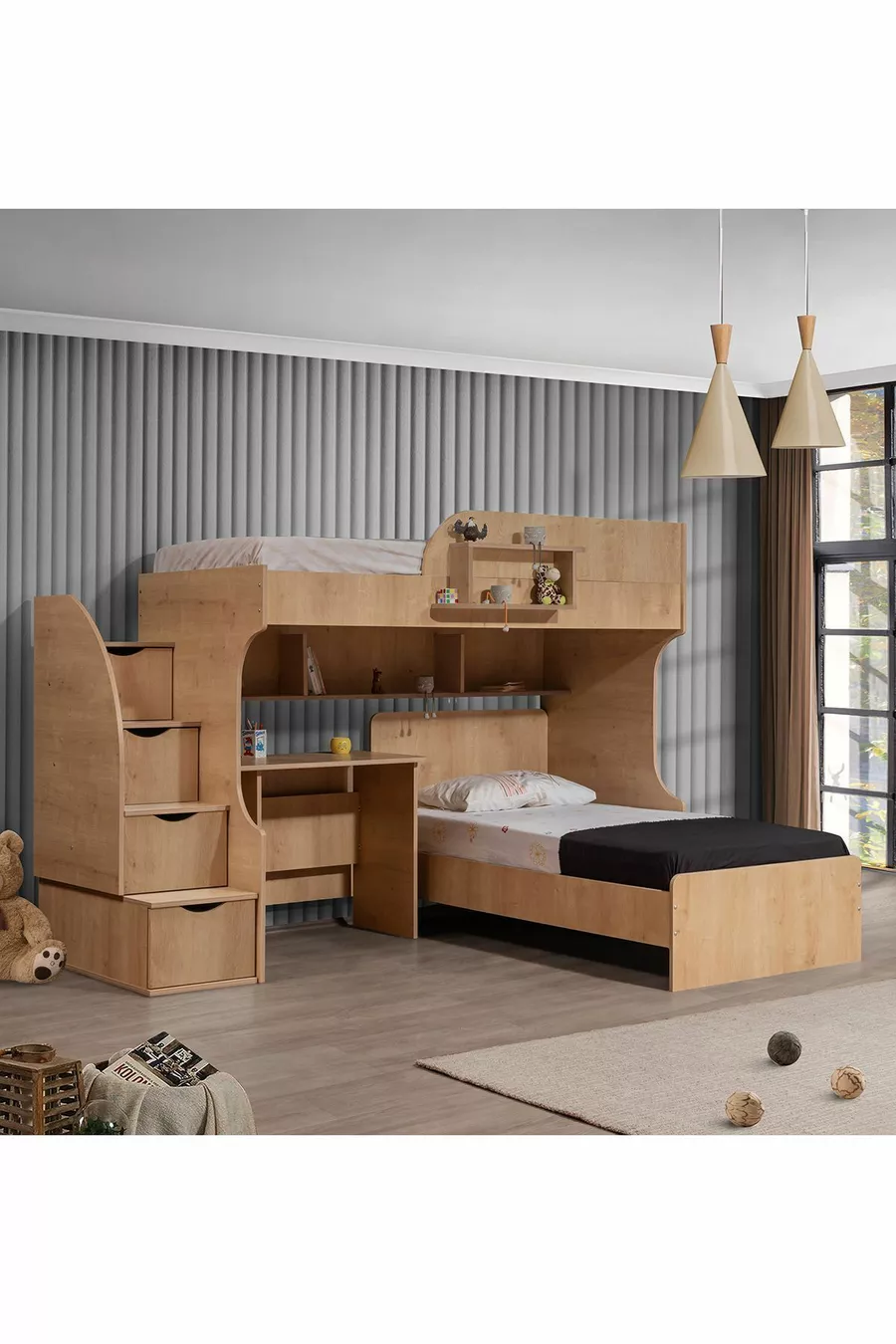 Lits superposés, Lit Aura Ranza avec table et 2 matelas Comfort