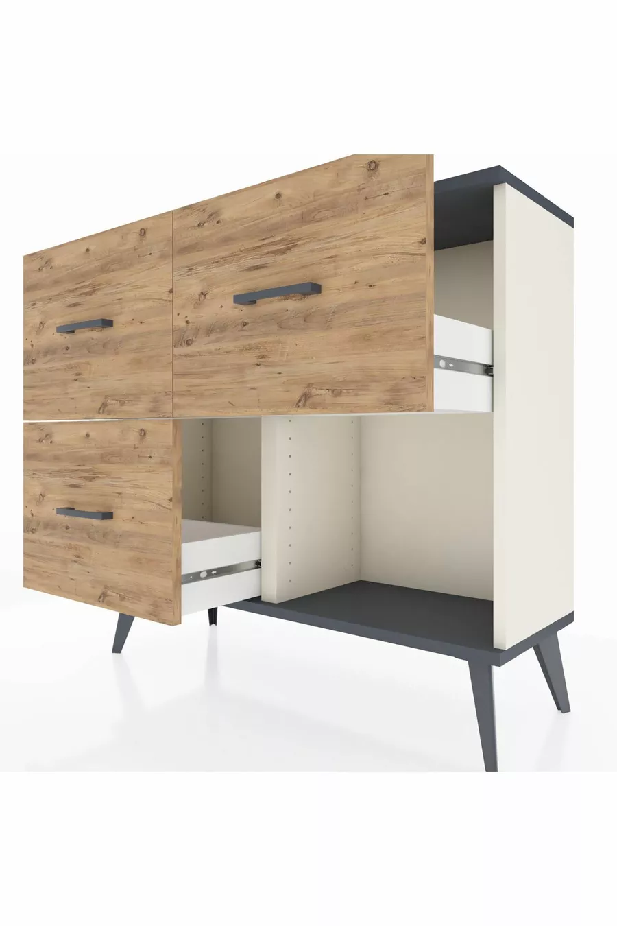 Commode Arges 3 tiroirs Pierre d'Agate-Anthracite/Pin