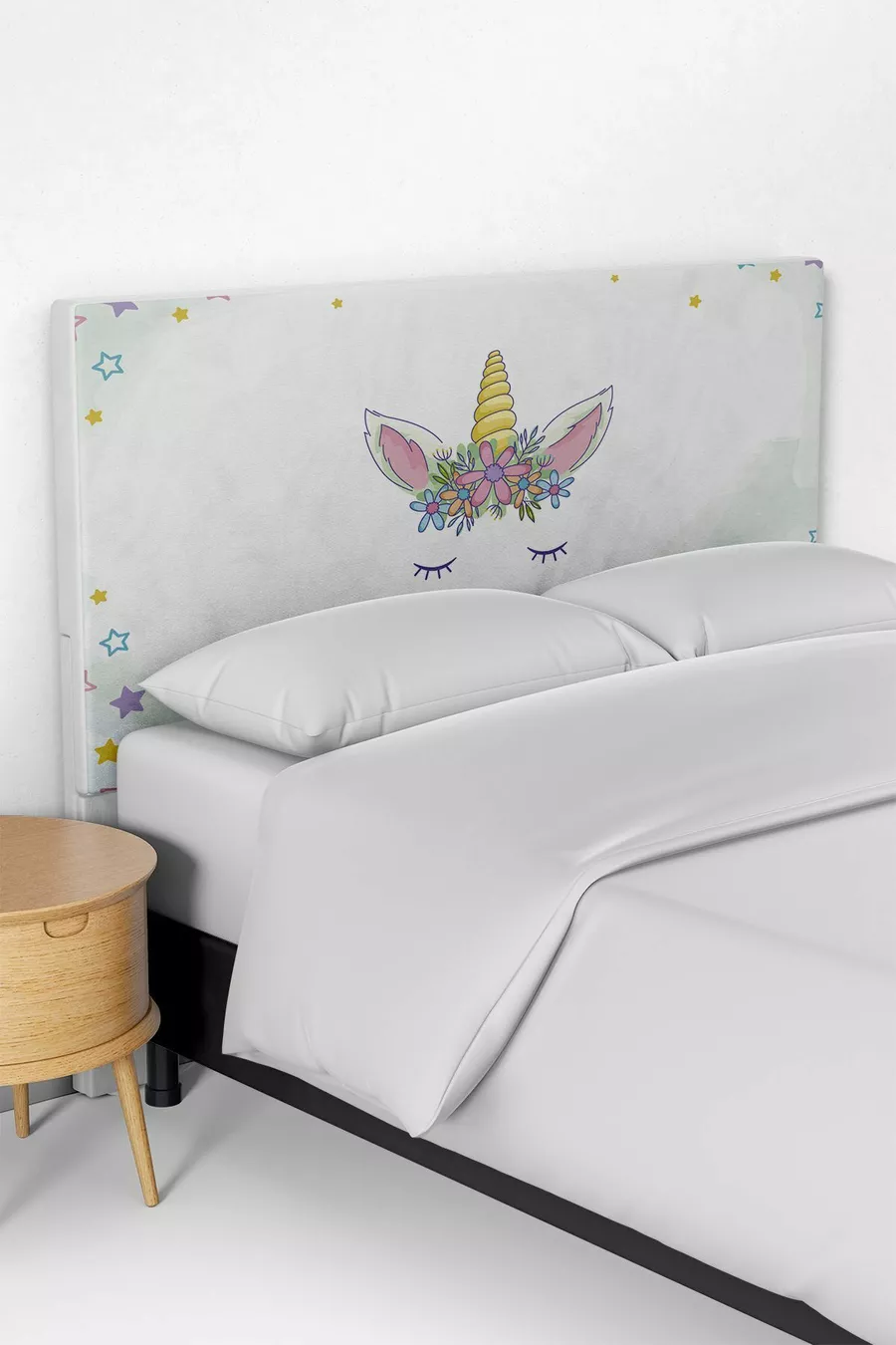 Housse de tête de lit pour lit enfant avec motif licorne blanche