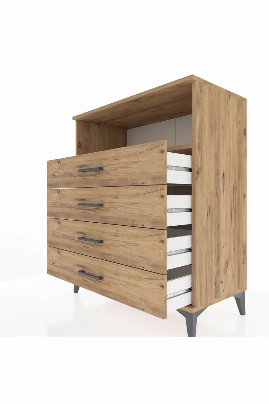 Commode Hyperion à un seul étagère et 4 tiroirs en pin-pin