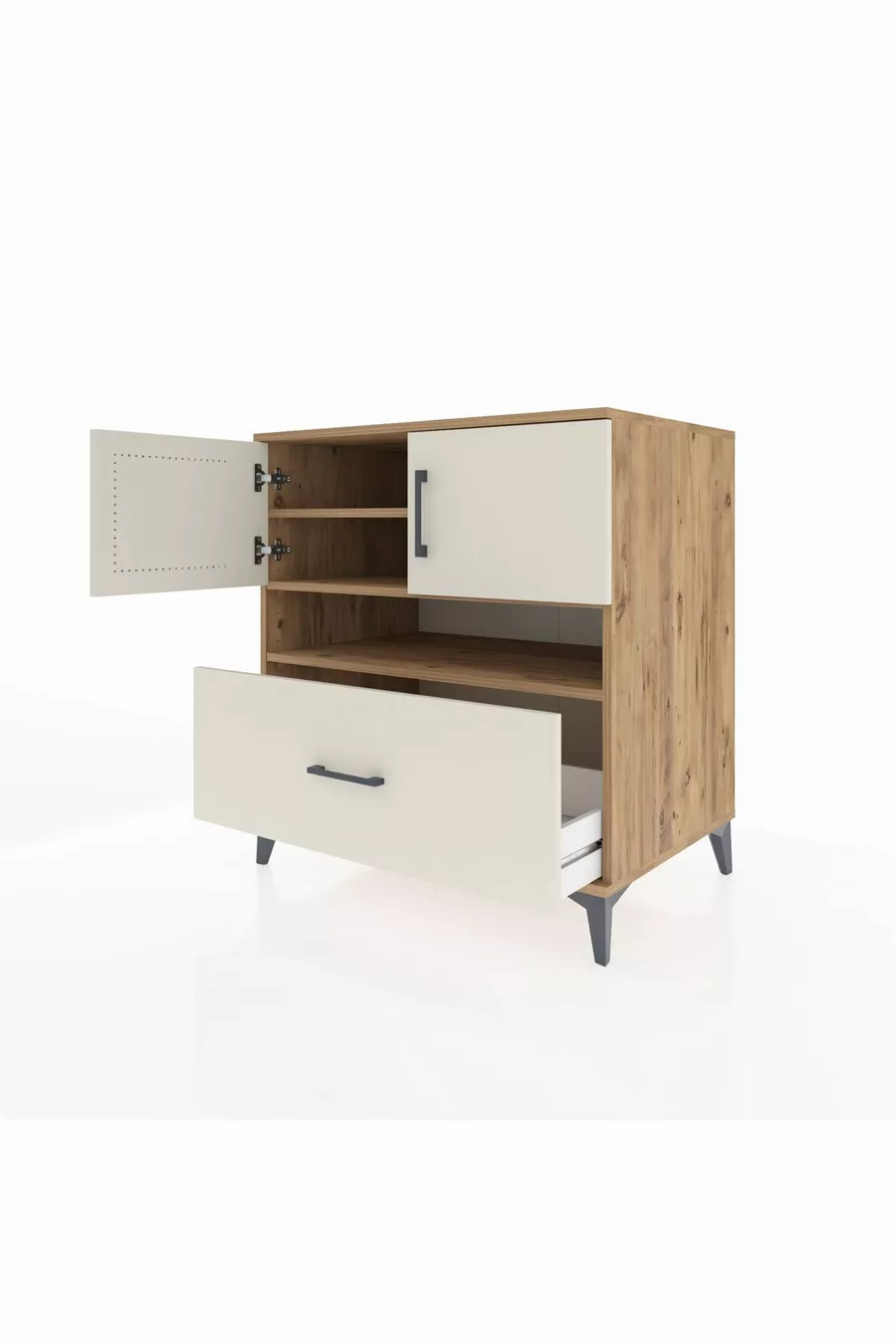 Commode Kronos 3 étagères 1 tiroir 2 portes Pin-Gris