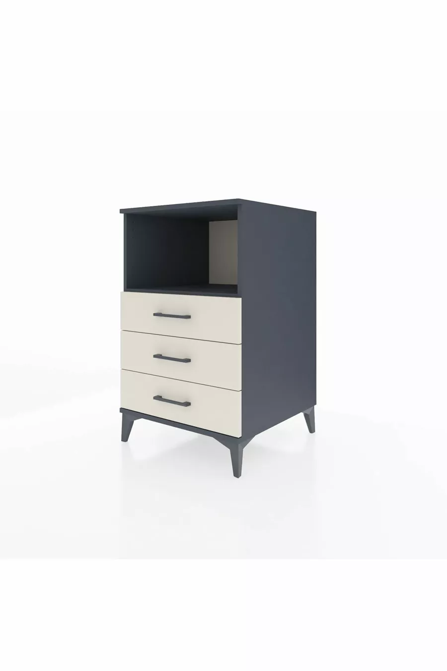 Table de chevet Kronos avec une étagère et 3 tiroirs Anthracite-Pierre de lune