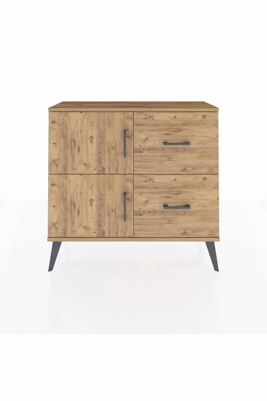 Commode Arges avec une étagère, 2 tiroirs et 2 portes, pin-pin