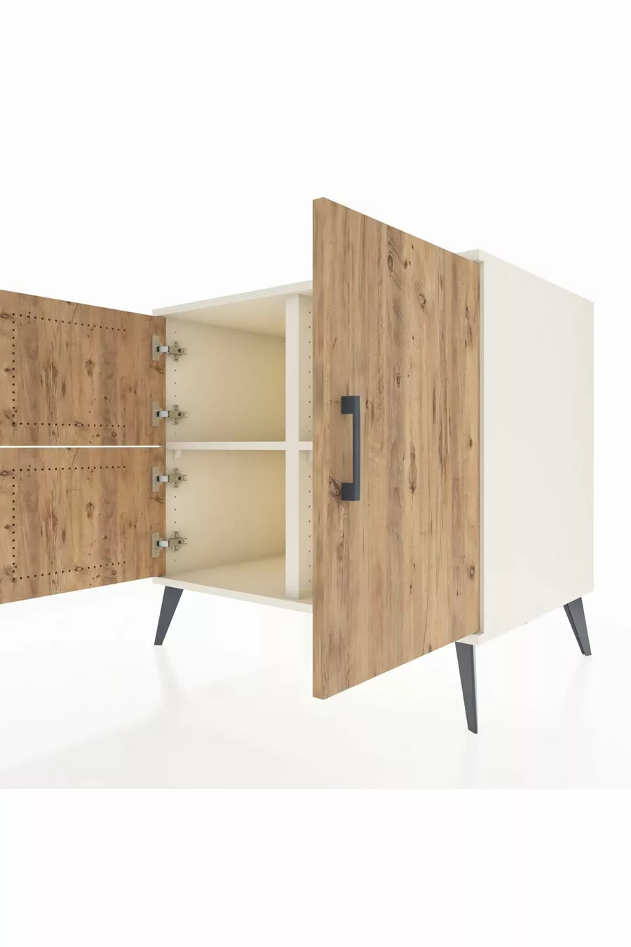 Commode Kronos 2 étagères 3 portes Pierre de lune-Pin/Pierre de lune