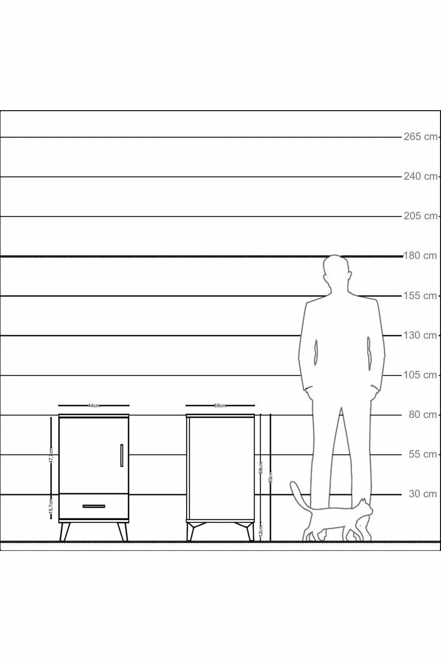 Table de chevet Kronos avec 2 étagères, 1 tiroir et 1 porte, pin-anthracite