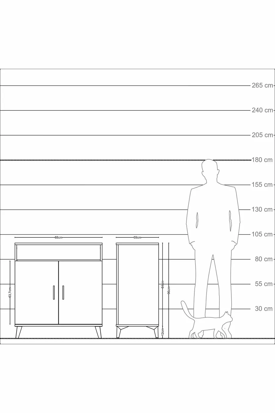 Commode Kronos avec 3 étagères, 1 tiroir et 2 portes, Anthracite-Sapin
