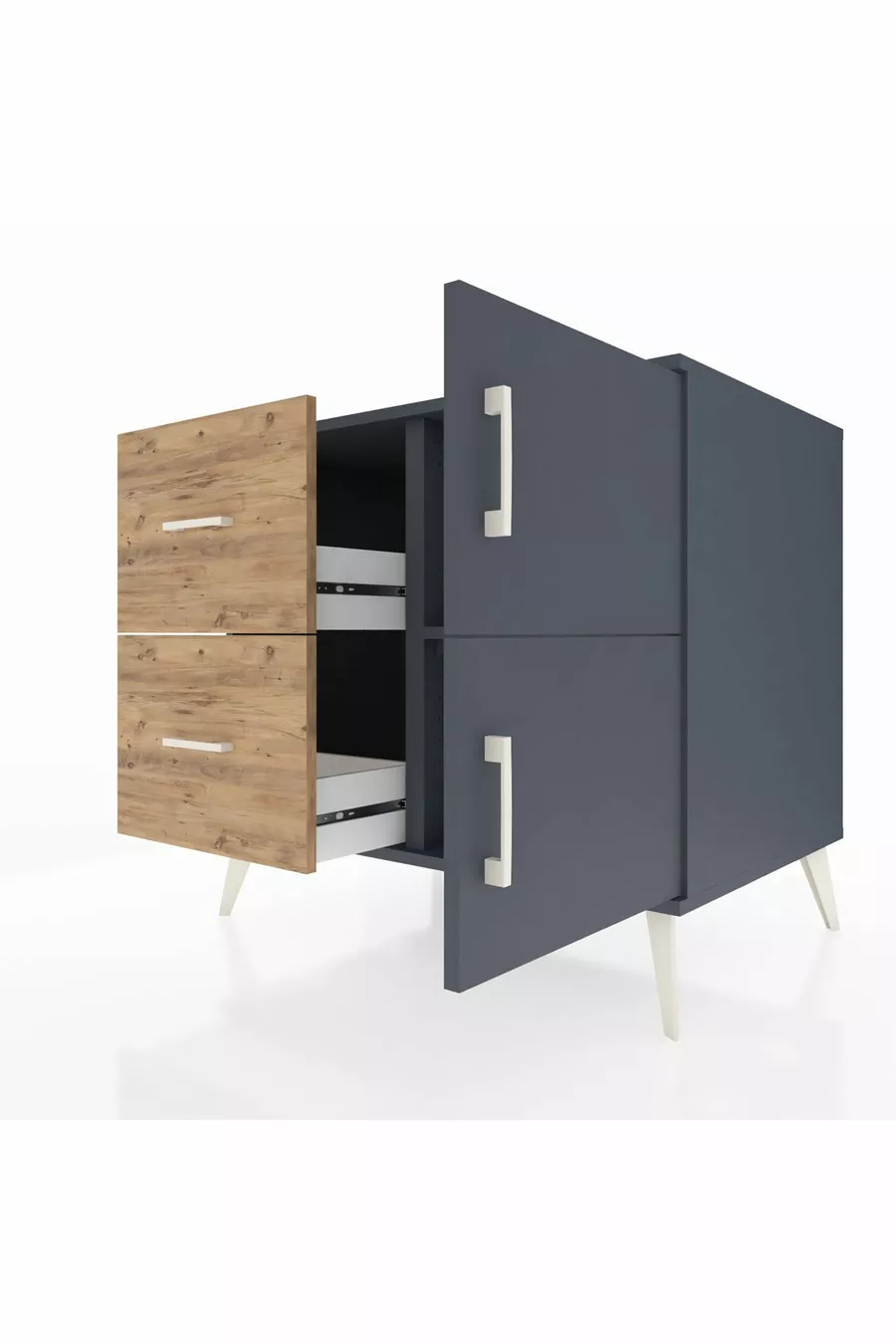 Commode Kronos à une étagère, 2 tiroirs, 2 portes Anthracite-Anthracite/Sapin
