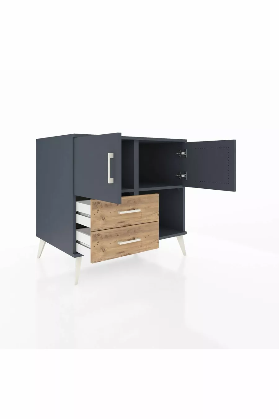 Commode Kronos 2 étagères 2 tiroirs 2 portes Anthracite-Anthracite/Sapin