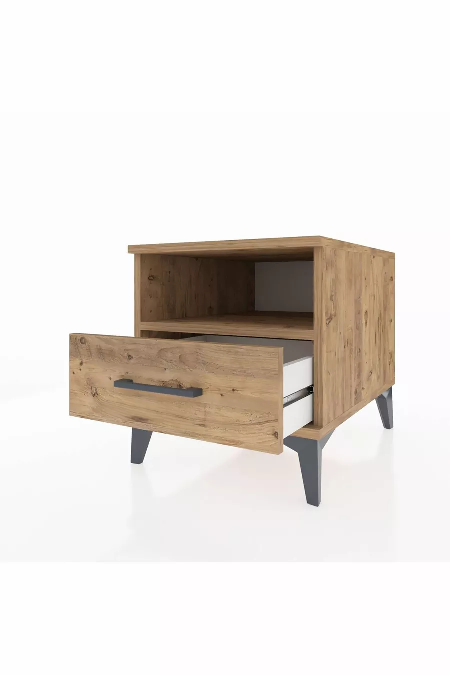 Table de chevet Kronos avec une étagère et un tiroir, en pin-pin