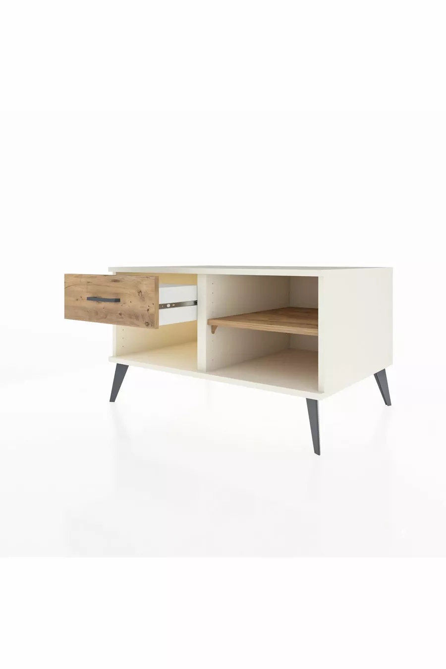 Commode Kronos à une étagère et un tiroir, Pierre de lune-Pin