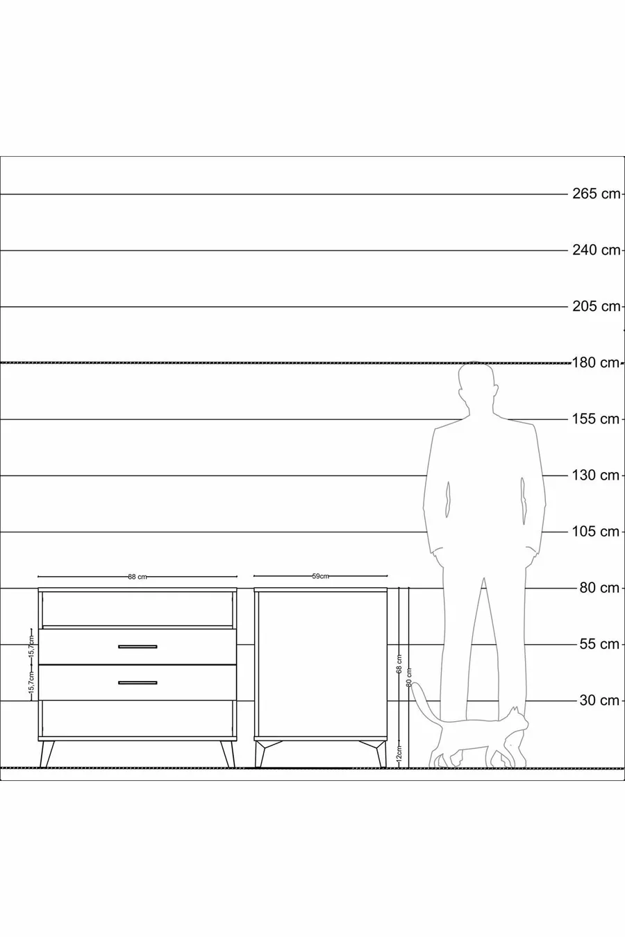 Commode Kronos à une étagère et deux tiroirs Anthracite-Anthracite