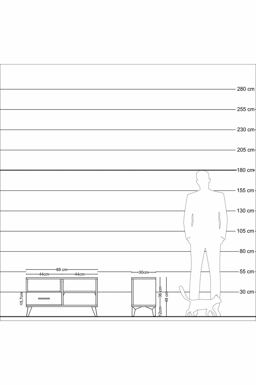 Commode Arges 2 étagères 1 tiroir Anthracite-Anthracite