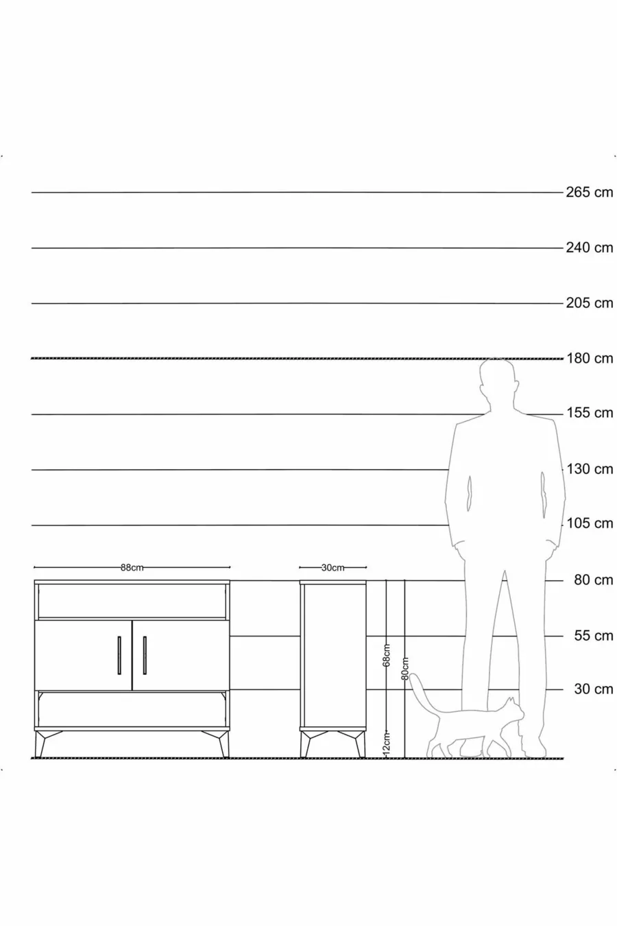 Commode Arges 3 étagères 2 portes Anthracite-Anthracite