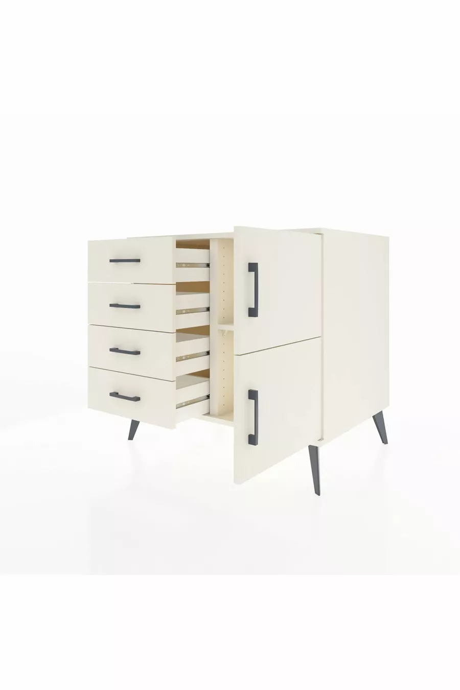 Commode Kronos avec une étagère, 4 tiroirs et 2 portes, couleur Pierre de Lune