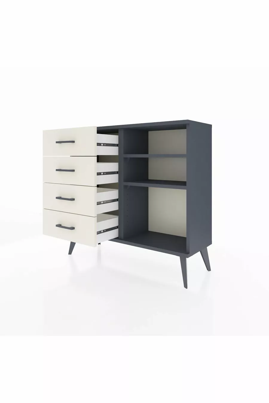 Commode Arges 2 étagères 4 tiroirs Anthracite-Anthracite/Pierre de lune