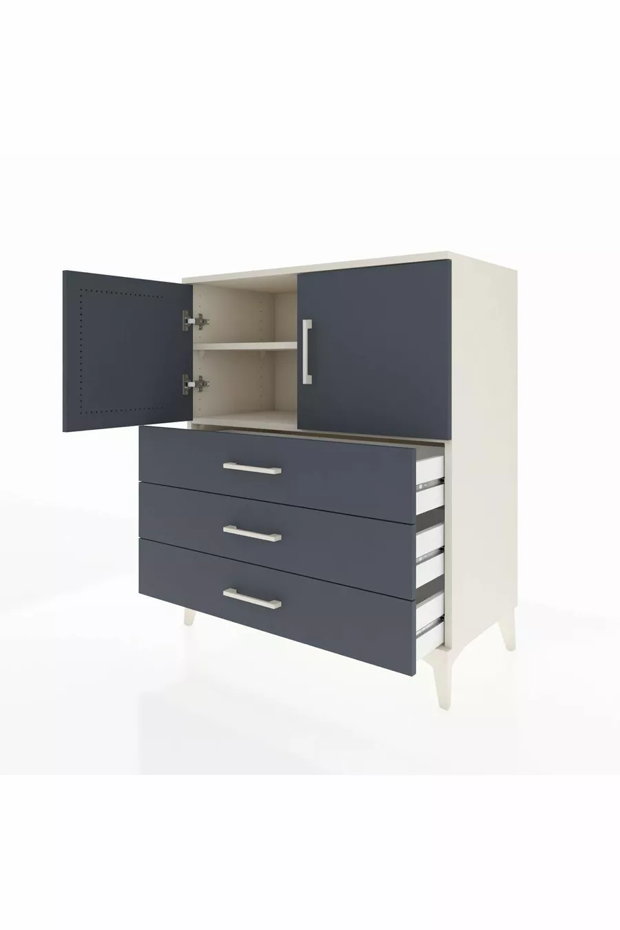 Commode Hyperion avec 2 étagères, 3 tiroirs et 2 portes, Pierre de Lune-Anthracite