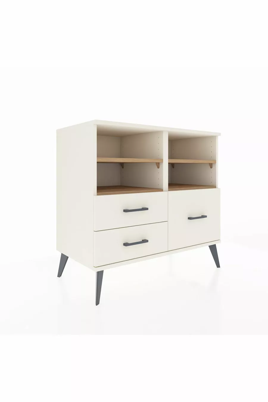 Commode Hyperion 4 étagères 3 tiroirs Pierre de lune/Pin
