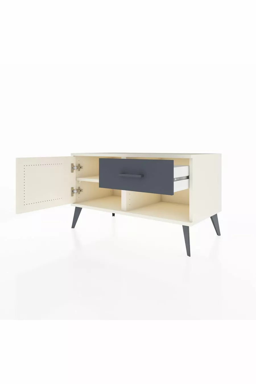 Commode Hyperion avec une seule étagère, un tiroir et une porte, couleur Pierre de Lune/Anthracite