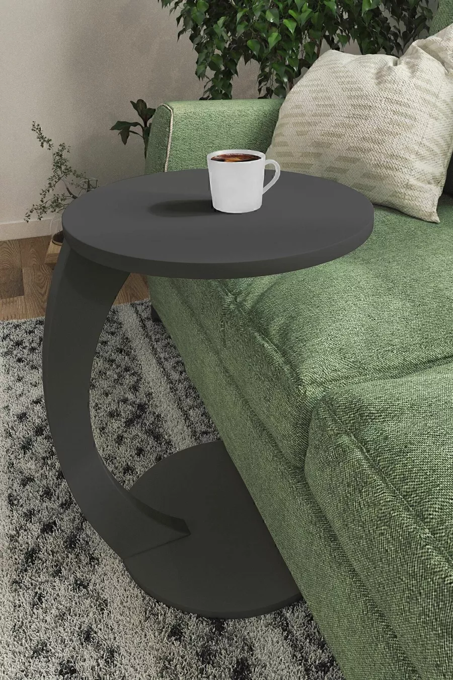 Table d'appoint en C à roulettes, table de salon, table latérale, table gigogne, table de service - Gris anthracite