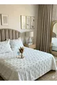 Parure de lit 3 pièces pour lit double à motif pompon Crème