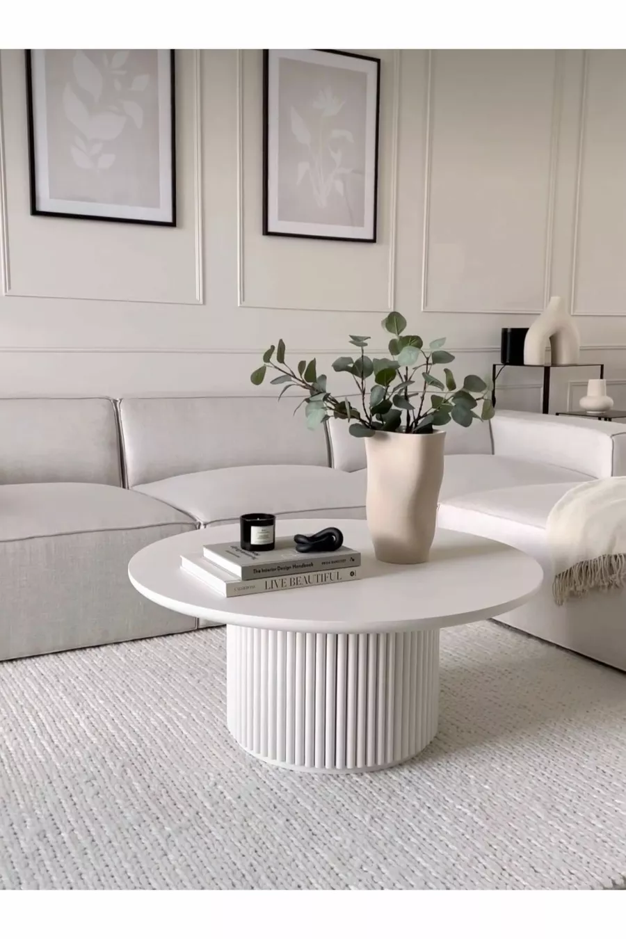 Nare, Table Basse Ronde en Bois Blanc Moderne Nouvelle Génération