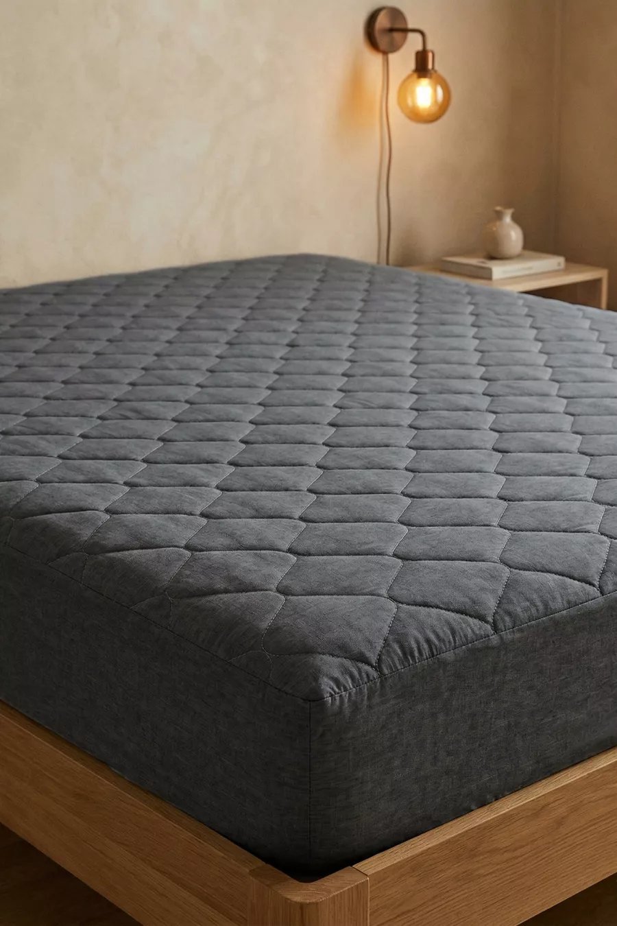 Protège-matelas en coton matelassé, ajustable, bord complet, imperméable, gris