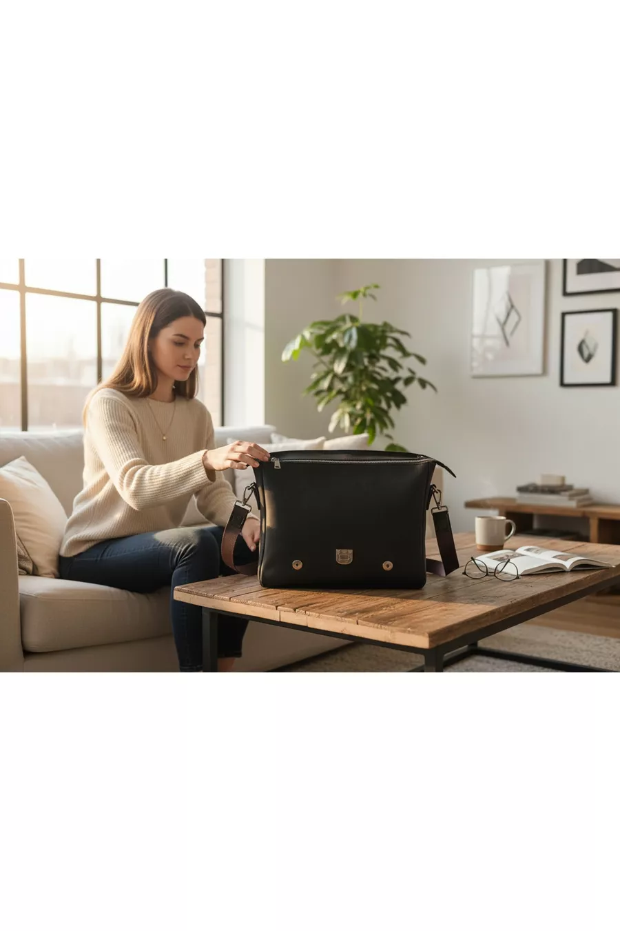 Sac bandoulière et sac messager unisexe en cuir  % authentique – Design élégant, minimaliste et durable