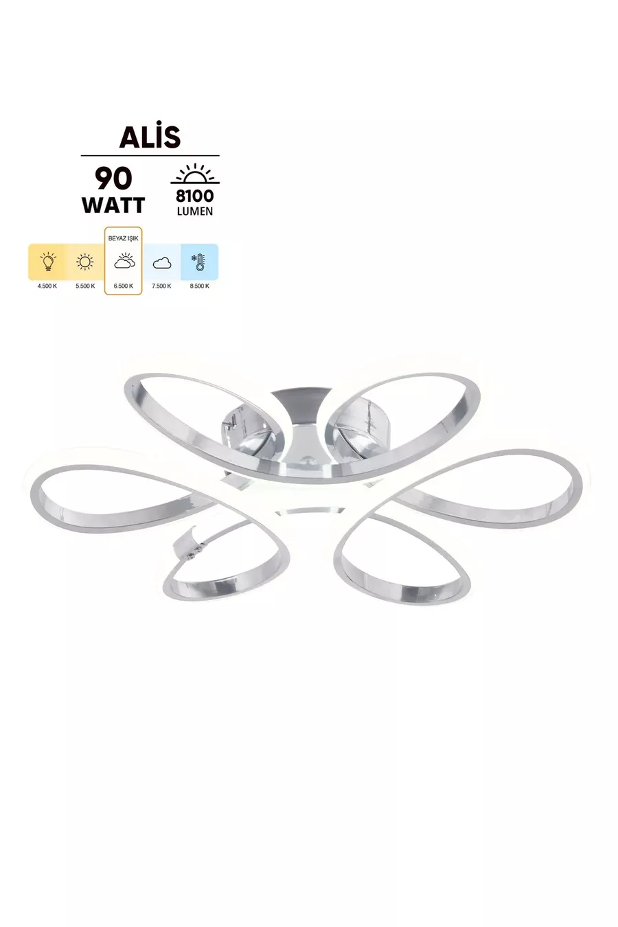 Plafonnier en chrome moderne Alis, lumière blanche pure au plafond, salon, cuisine, chambre à coucher, lustre LED