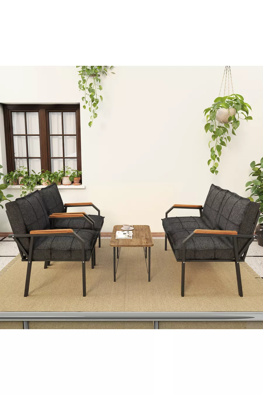 Hayal Balcon, Jardin, Café, Ensemble Canapé Métallique, Mobilier de Jardin,  Tables - Anthracite