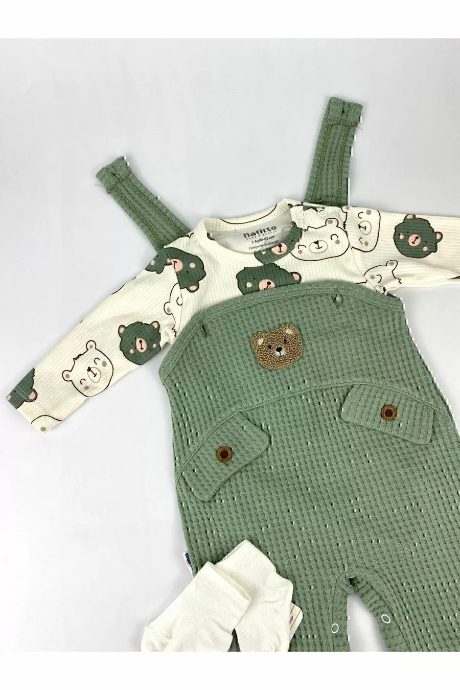 Grenouillère pour bébé garçon avec broderie d'ours, ensemble de 3 pièces – Body, grenouillère et chaussettes | Vêtements pour bébé de 3, 6, 9 mois