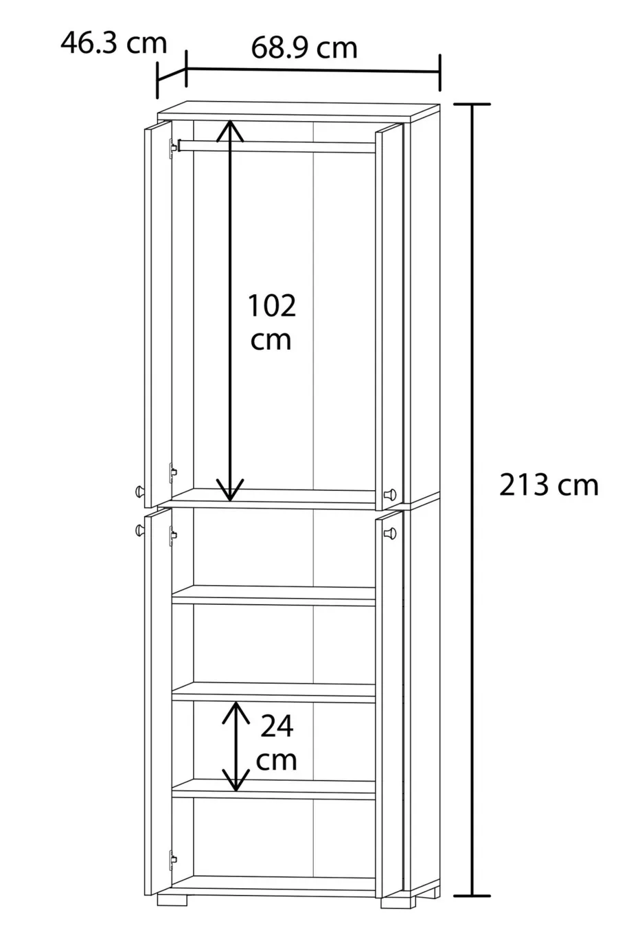 Garde-robe BUCURESTI N°3 à 3 étagères avec penderie