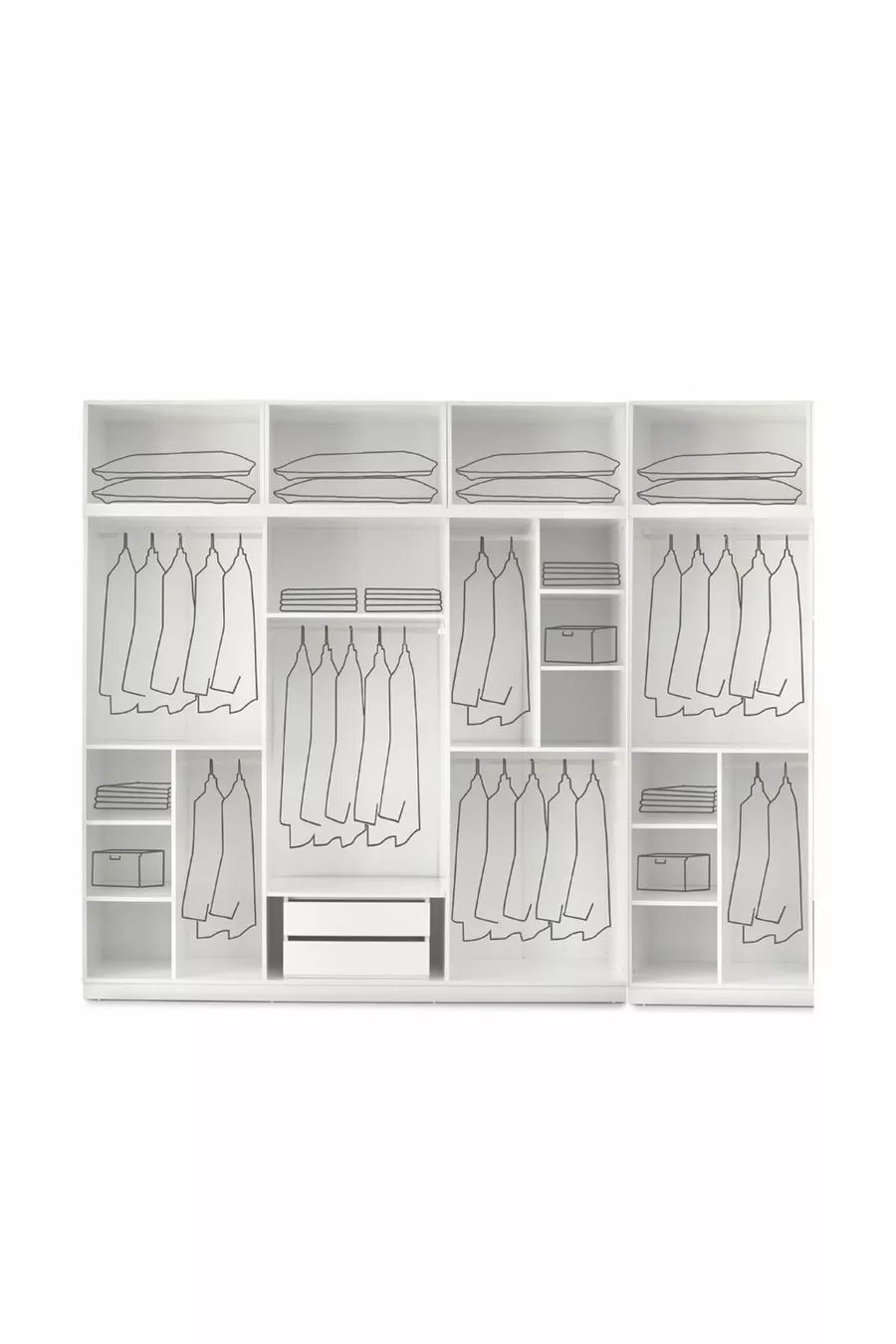 Armoire Blanche en MDF Complète avec 8 Portes et Étagères, Montage Gratuit