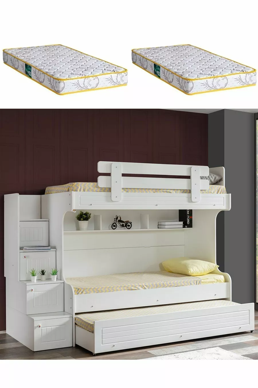 Lit superposé, Lit superposé pour bébé - Blanc 2 matelas Comfort