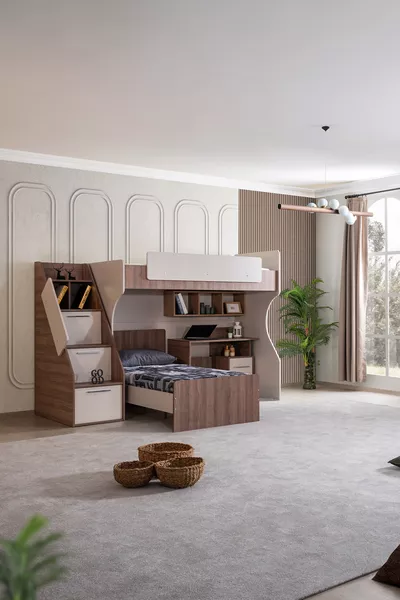 Lit superposé Ranza avec bureau double à Milan, lit superposé moderne