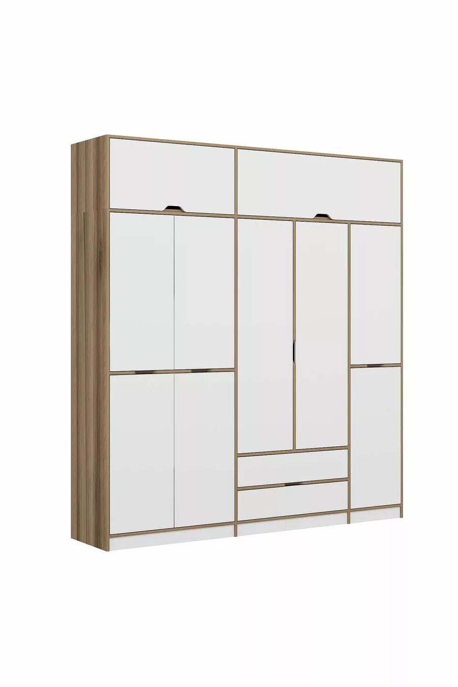Armoire Elina à 5 portes avec penderie - Doré/Blanc