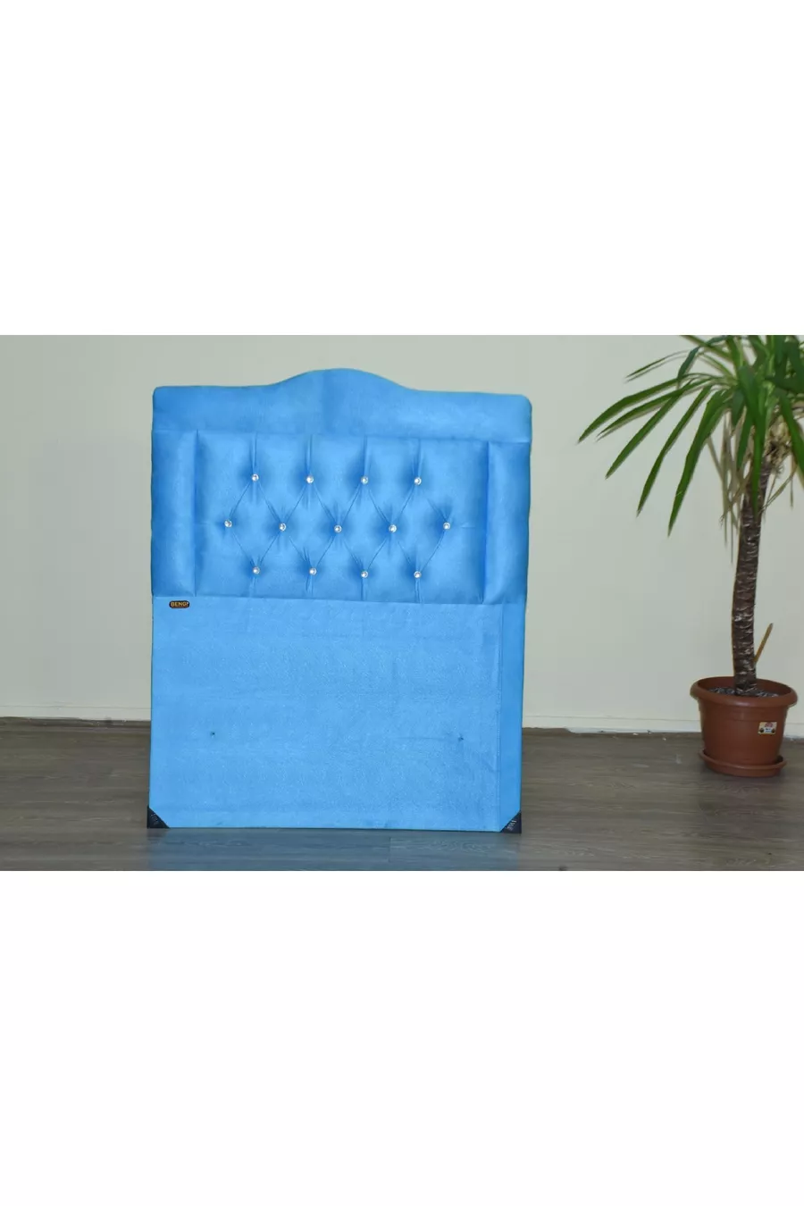Tête de lit en tissu matelassé turquoise avec plumes de poulain, fait main, cm