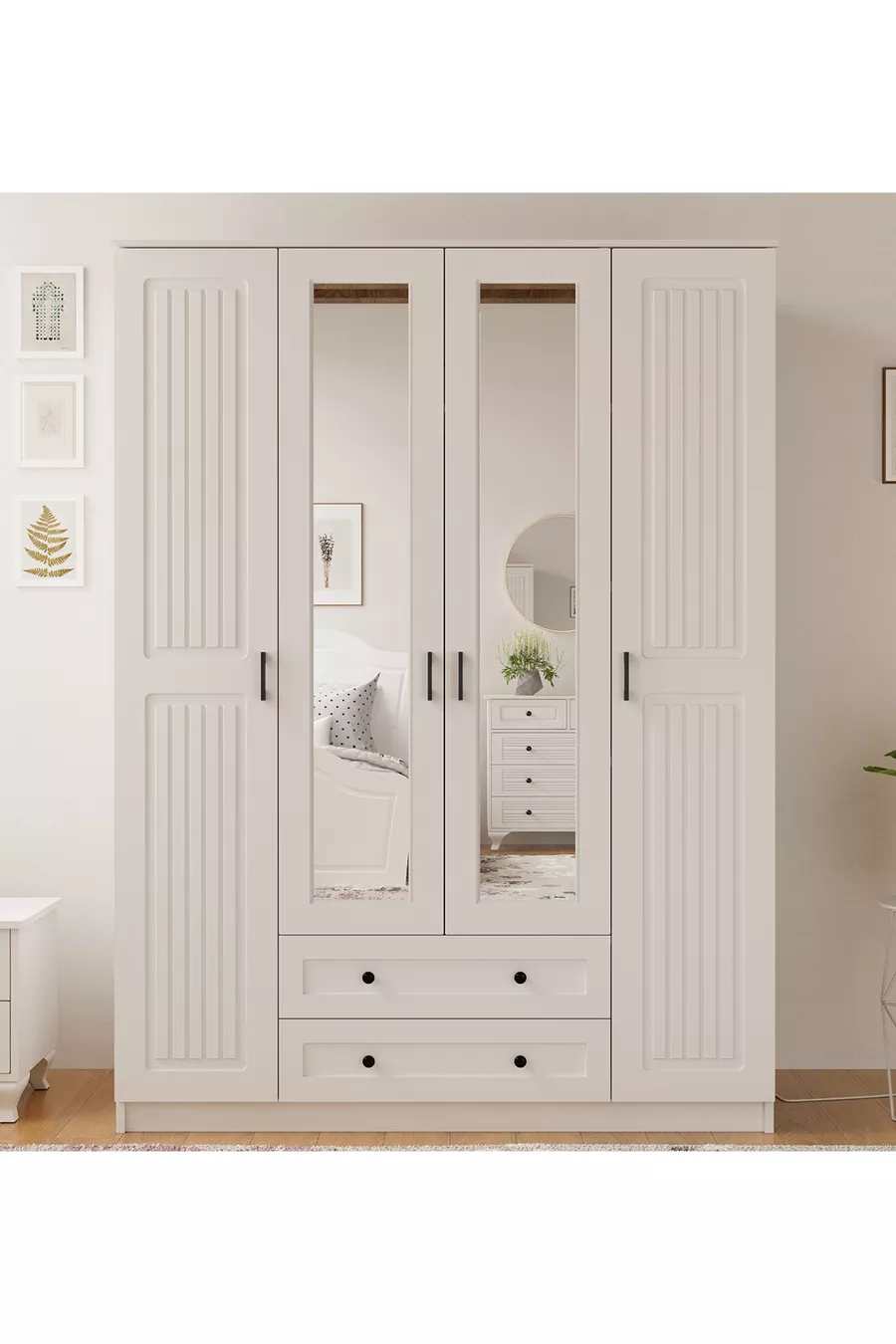 Armoire Estelya Country à 4 portes et 2 tiroirs
