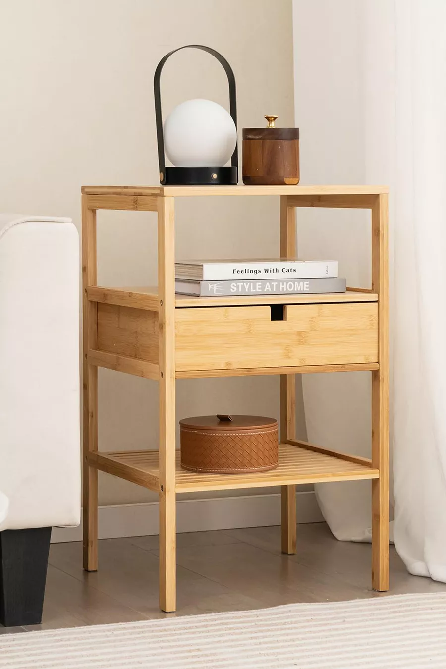 Table de chevet avec tiroirs et étagères en bambou pour chambre à coucher, organisateur commode