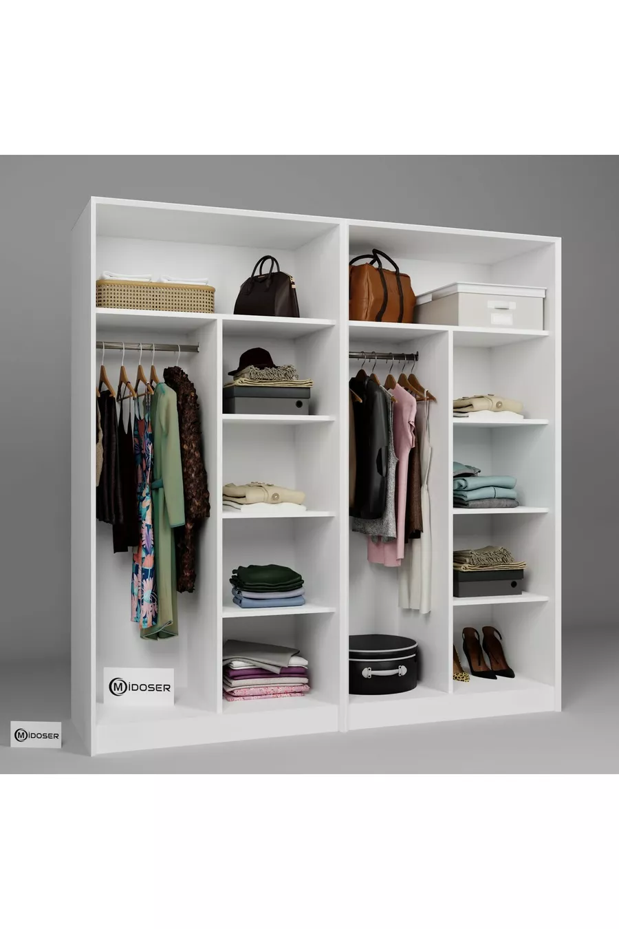 Armoire à vêtements Lucas 4 portes  étagères - Blanc mat