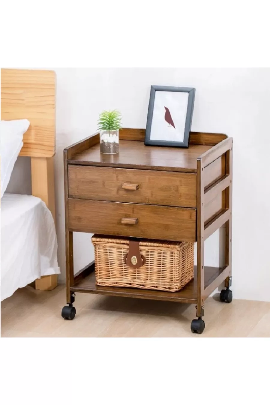 Table de chevet en bois massif TerraMove avec 2 tiroirs en pin de 1re qualité