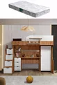 Lits superposés, Litera avec armoire et bureau, Noyer foncé-blanc, 1 matelas Comfort